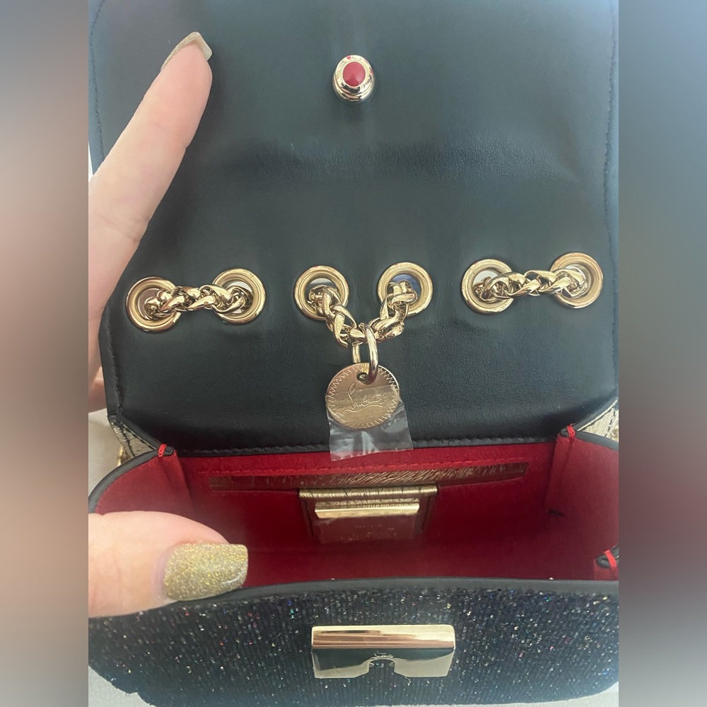 Christian Louboutin Multicolor Tweed Spike-Embellished Crossbody with Gold Chain - Picture 5 of 5